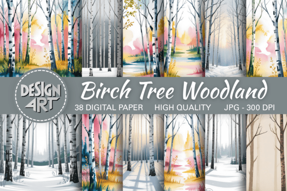 Birch Tree Woodland Backdrop: Nature's Serene Canvas