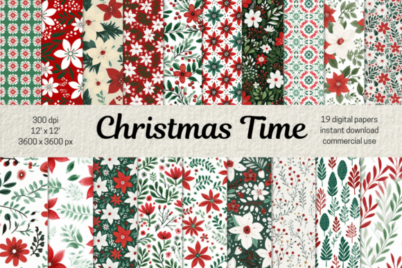 Christmas Flowers Digital Paper Bundle: A Festive Design Asset