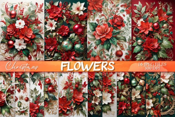 Classic Christmas Flower Card Background: A Festive Design Asset