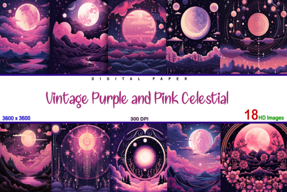 Enchant Your Projects with Vintage Purple and Pink Celestial Design