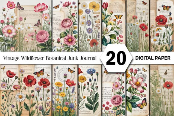 Timeless Botanicals: Vintage Wildflower Junk Journal Pages for Your Projects
