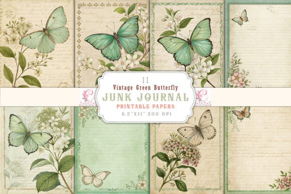 Unleash Nostalgia: The Vintage Green Butterfly Junk Journal Collection